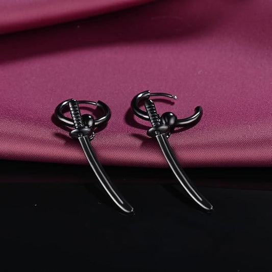 THE MEN THING Nose & Ear Ring Pair (Both Ears) BLACK SAMURAI GLEAM - 2.5mm Titanium Steel Hoop Earrings for Men & Boys (2 Pcs)