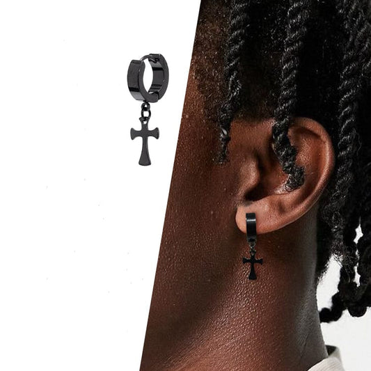 THE MEN THING Nose & Ear Ring Pair (Both Ears) CROSS FIXION - Pure Titanium Steel Ear Hoop Earrings for Men & Boys (2 Pcs)