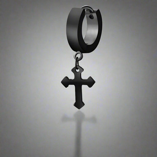 THE MEN THING Nose & Ear Ring Pair (Both Ears) CROSSVIBE BLACK - Pure Titanium Steel Ear Hoop Earrings for Men & Boys (2 Pcs)