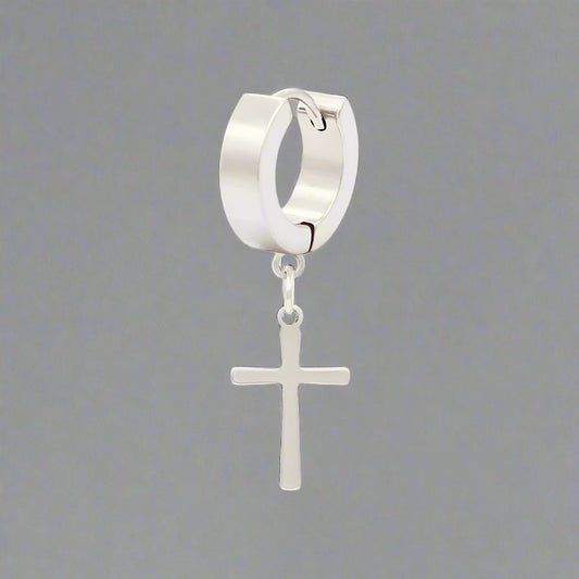 THE MEN THING Nose & Ear Ring Pair (Both Ears) CRUCIS - SILVER - Titanium Steel Hoop Earrings for Men & Boys (2 Pcs)