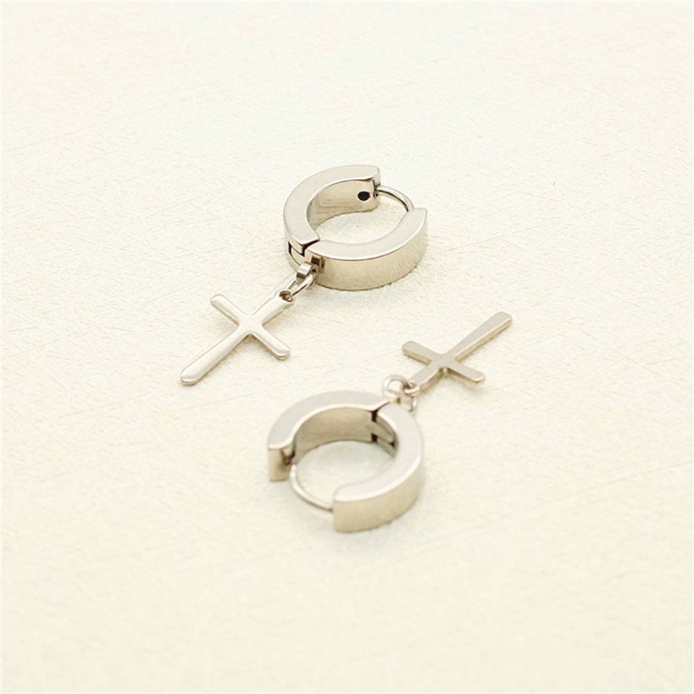 THE MEN THING Nose & Ear Ring Pair (Both Ears) CRUCIS - SILVER - Titanium Steel Hoop Earrings for Men & Boys (2 Pcs)