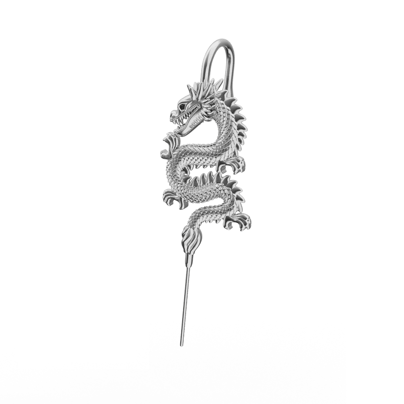 THE MEN THING Nose & Ear Ring Pair (Both Ears) DRAGON KING- Pure Titanium Steel Ear Crawler Hook Pin Cuff Earrings for Men & Boys (2 Pcs)