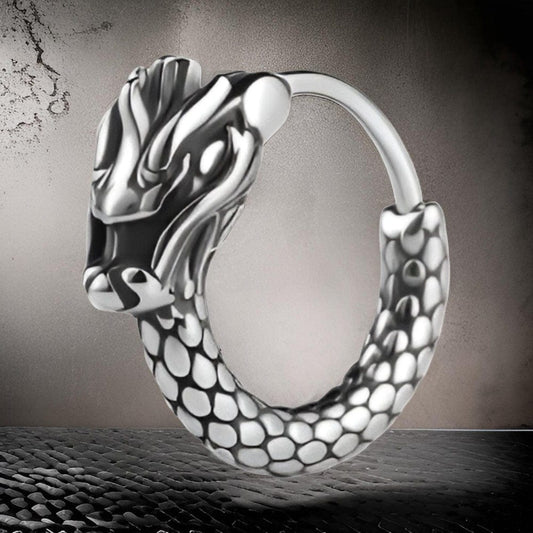 THE MEN THING Nose & Ear Ring Pair (Both Ears) DRAKONOS - Titanium Steel Hoop Earrings for Men & Boys (2 Pcs)