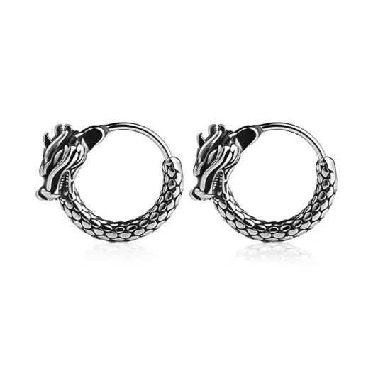 THE MEN THING Nose & Ear Ring Pair (Both Ears) DRAKONOS - Titanium Steel Hoop Earrings for Men & Boys (2 Pcs)