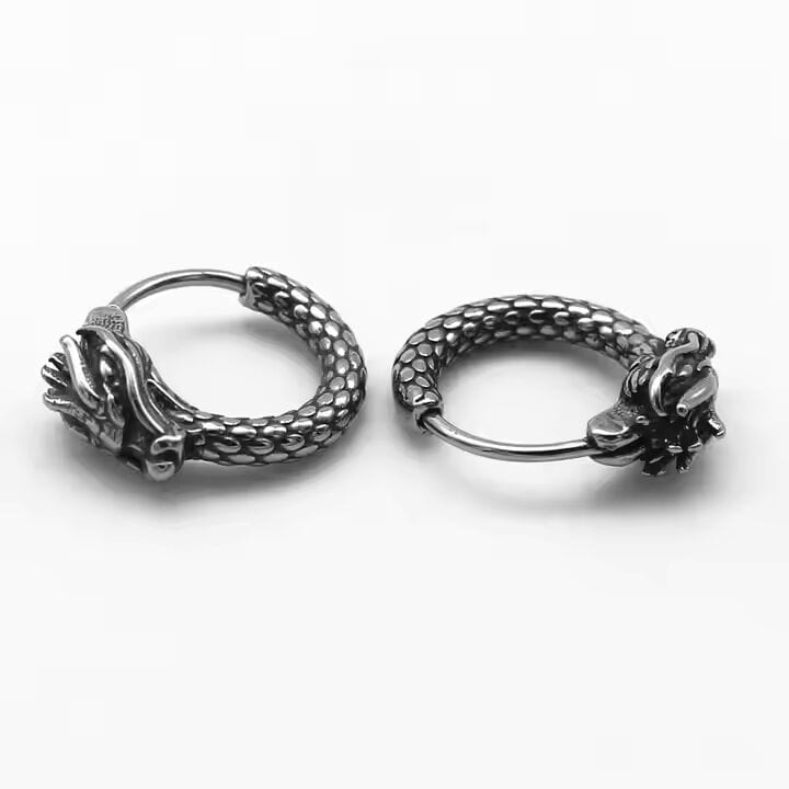THE MEN THING Nose & Ear Ring Pair (Both Ears) DRAKONOS - Titanium Steel Hoop Earrings for Men & Boys (2 Pcs)