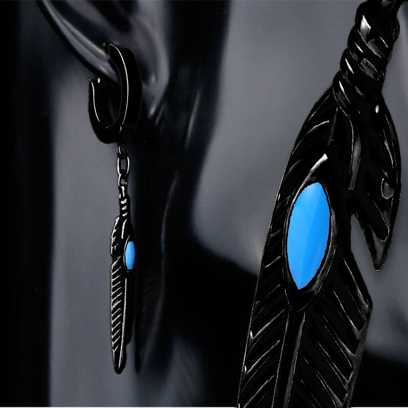 THE MEN THING Nose & Ear Ring Pair (Both Ears) FEATHER BLACK - Titanium Steel Hoop Earrings for Men & Boys (2 Pcs)