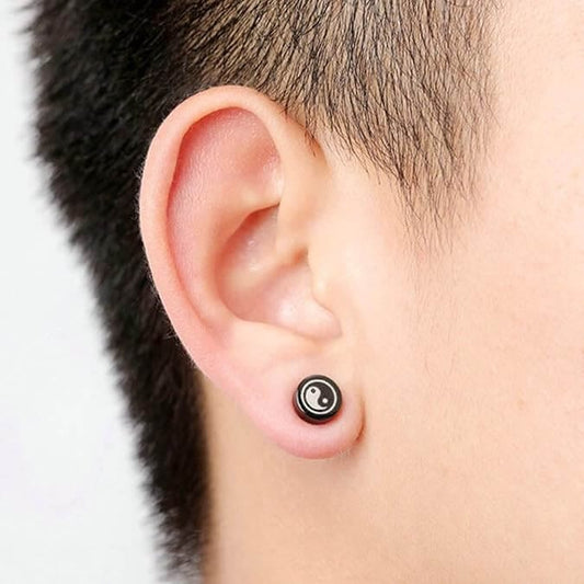 THE MEN THING Nose & Ear Ring Pair (Both Ears) HARMONIX - Magnetic Non-Piercing Pure Titanium Steel Studs Earrings for Men & Boys (2 Pcs)