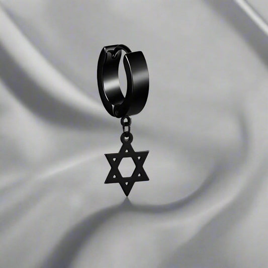 THE MEN THING Nose & Ear Ring Pair (Both Ears) HEXSTAR BLACK - Pure Titanium Steel Ear Hoop Earrings for Men & Boys (2 Pcs)