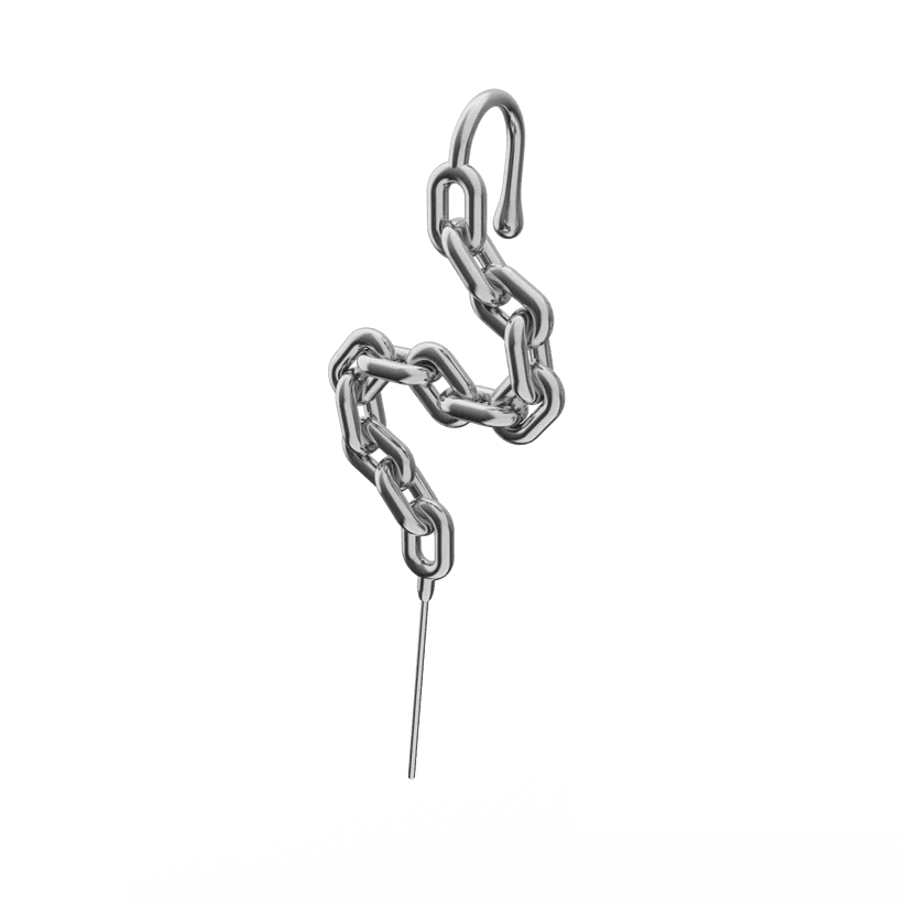 THE MEN THING Nose & Ear Ring Pair (Both Ears) INTERLINK CHAIN - Pure Titanium Steel Ear Crawler Hook Pin Cuff Earrings for Men & Boys (2 Pcs)