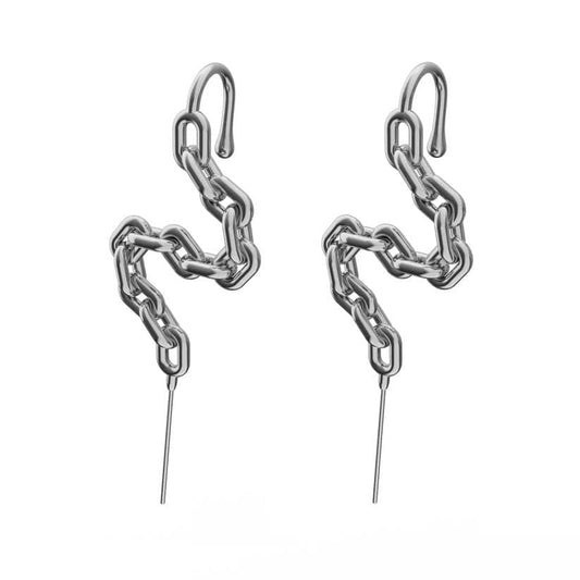 THE MEN THING Nose & Ear Ring Pair (Both Ears) INTERLINK CHAIN - Pure Titanium Steel Ear Crawler Hook Pin Cuff Earrings for Men & Boys (2 Pcs)