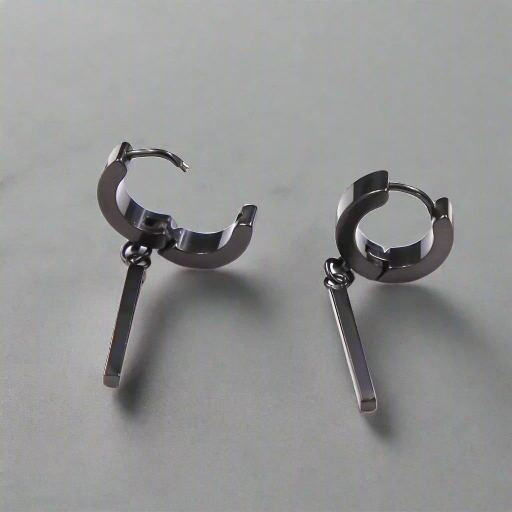 THE MEN THING Nose & Ear Ring Pair (Both Ears) OBLIQUE BLACK - Pure Titanium Steel Ear Hoop Earrings for Men & Boys (2 Pcs)