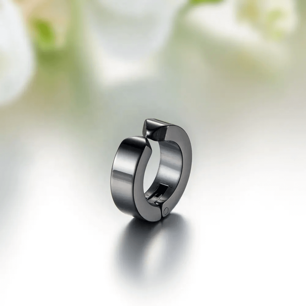 THE MEN THING Nose & Ear Ring Pair (Both Ears) ONYXLOOP - BLACK - Non-Piercing Pure Titanium Steel Earring for Men & Boys (2 pcs)