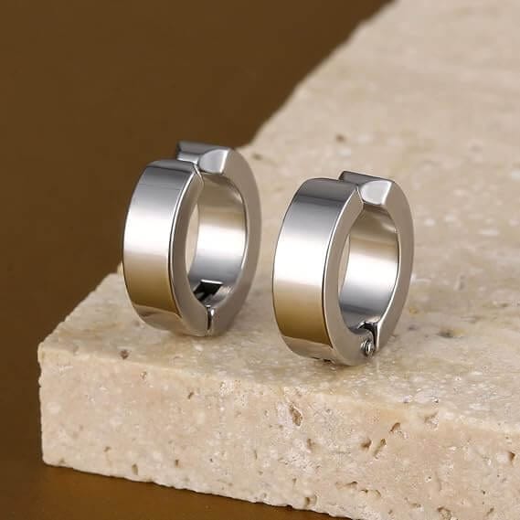 THE MEN THING Nose & Ear Ring Pair (Both Ears) ONYXLOOP - SILVER - Non-Piercing Pure Titanium Steel Earring for Men & Boys (2 Pcs)