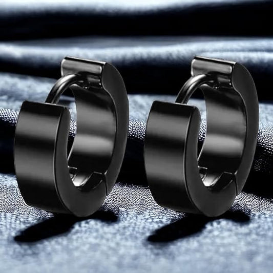 THE MEN THING Nose & Ear Ring Pair (Both Ears) ORIC BLACK - 8mm Titanium Steel Hoop Earrings for Men & Boys (2 Pcs)