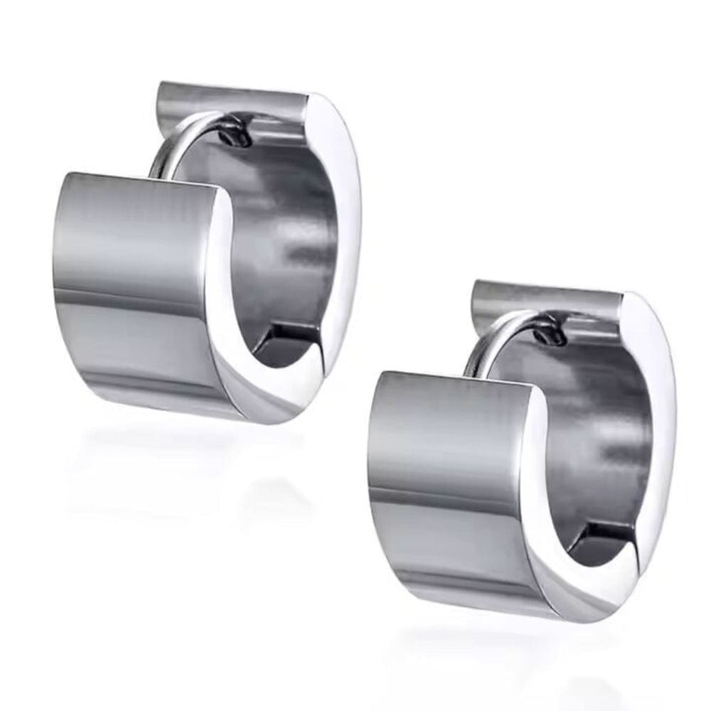 THE MEN THING Nose & Ear Ring Pair (Both Ears) ORIC SILVER - 8mm Titanium Steel Hoop Earrings for Men & Boys (2 Pcs)