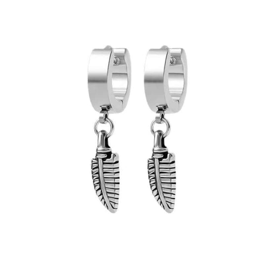 THE MEN THING Nose & Ear Ring Pair (Both Ears) PLUME SILVER - Pure Titanium Steel Ear Hoop Earrings for Men & Boys (2 Pcs)