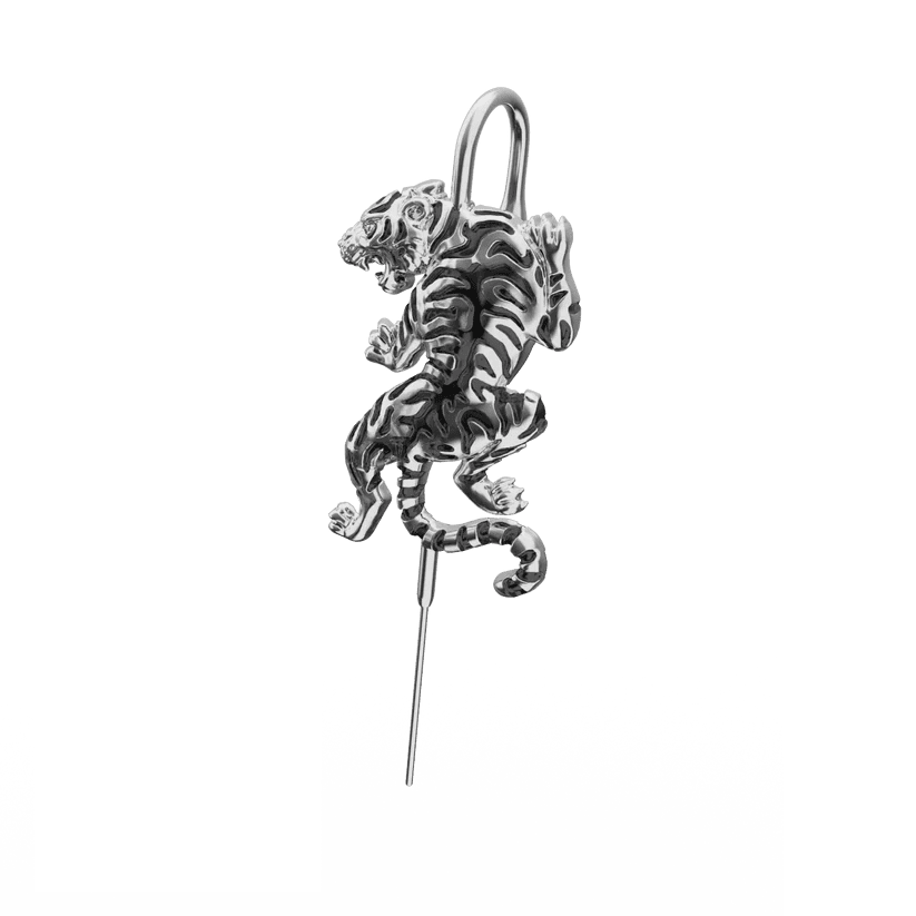 THE MEN THING Nose & Ear Ring Pair (Both Ears) POUNCE TIGER - Pure Titanium Steel Ear Crawler Hook Pin Cuff Earrings for Men & Boys (2 Pcs)