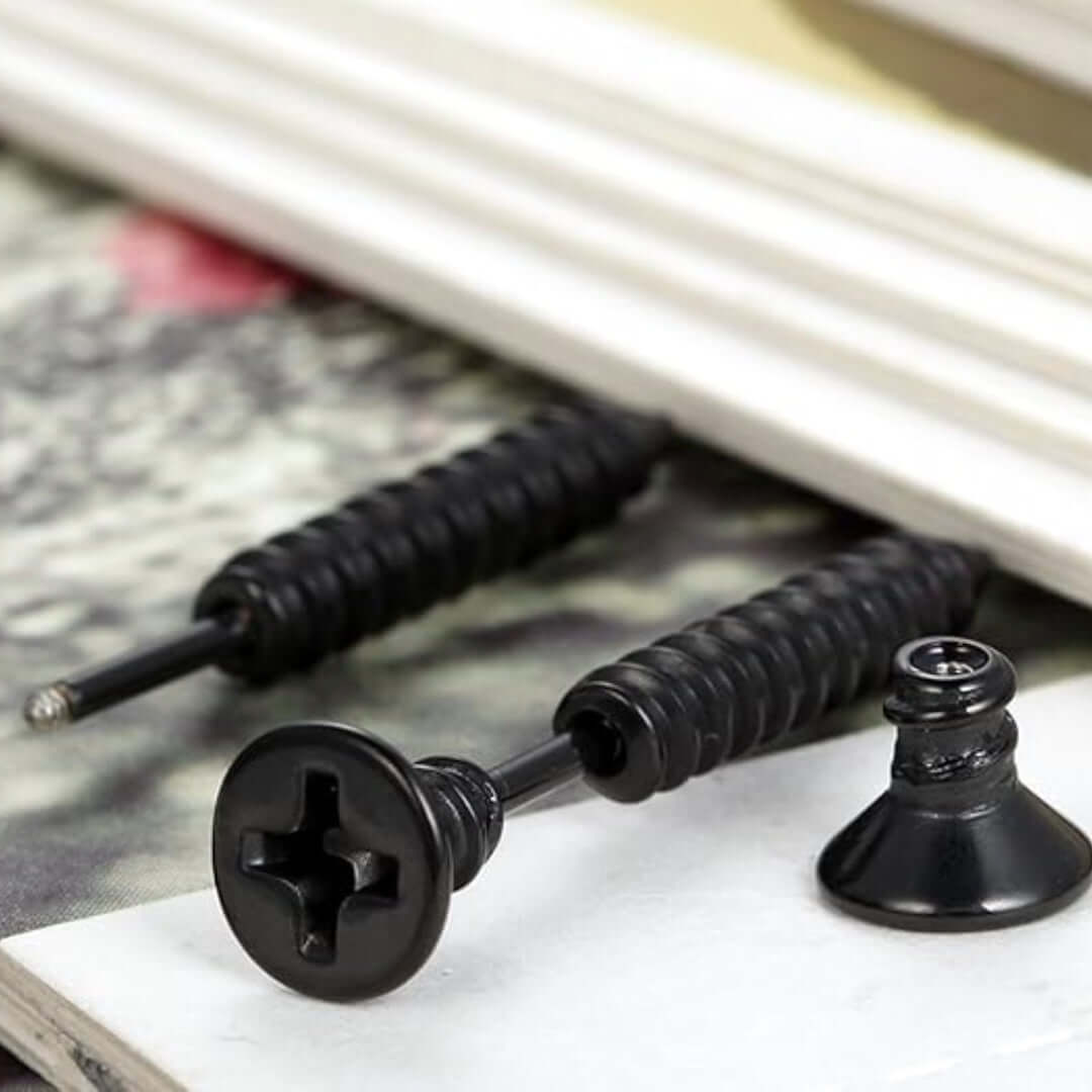 THE MEN THING Nose & Ear Ring Pair (Both Ears) SCREWHEAD - BLACK - Pure Titanium Steel Ear Hoop Earrings for Men & Boys (2 Pcs)