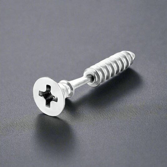 THE MEN THING Nose & Ear Ring Pair (Both Ears) SCREWHEAD - SILVER - Pure Titanium Steel Ear Hoop Earrings for Men & Boys (2 Pcs)