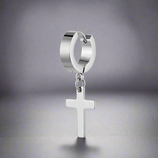 THE MEN THING Nose & Ear Ring Pair (Both Ears) SHADOW CROSS - SILVER - Pure Titanium Steel Ear Hoop Earrings for Men & Boys (2 Pcs)