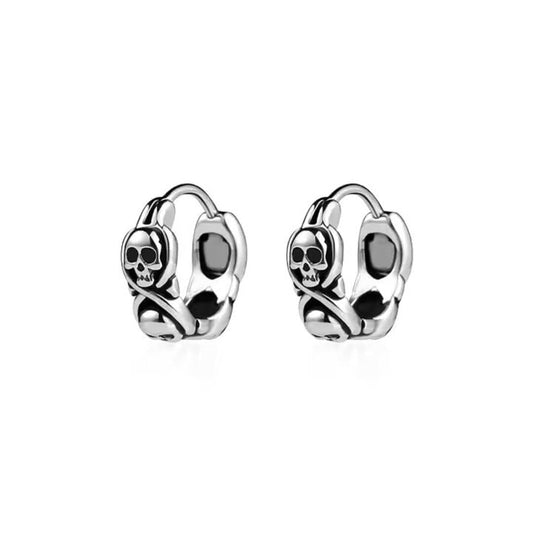 THE MEN THING Nose & Ear Ring Pair (Both Ears) SKULL RIOT - Titanium Steel Hoop Earrings for Men & Boys (2 Pcs)