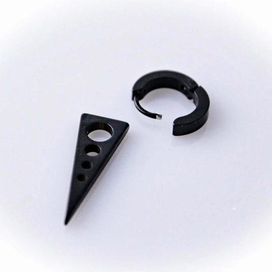 THE MEN THING Nose & Ear Ring Pair (Both Ears) SPIKE DROP BLACK- Pure Titanium Steel Ear Hoop Earrings for Men & Boys (2 Pcs)