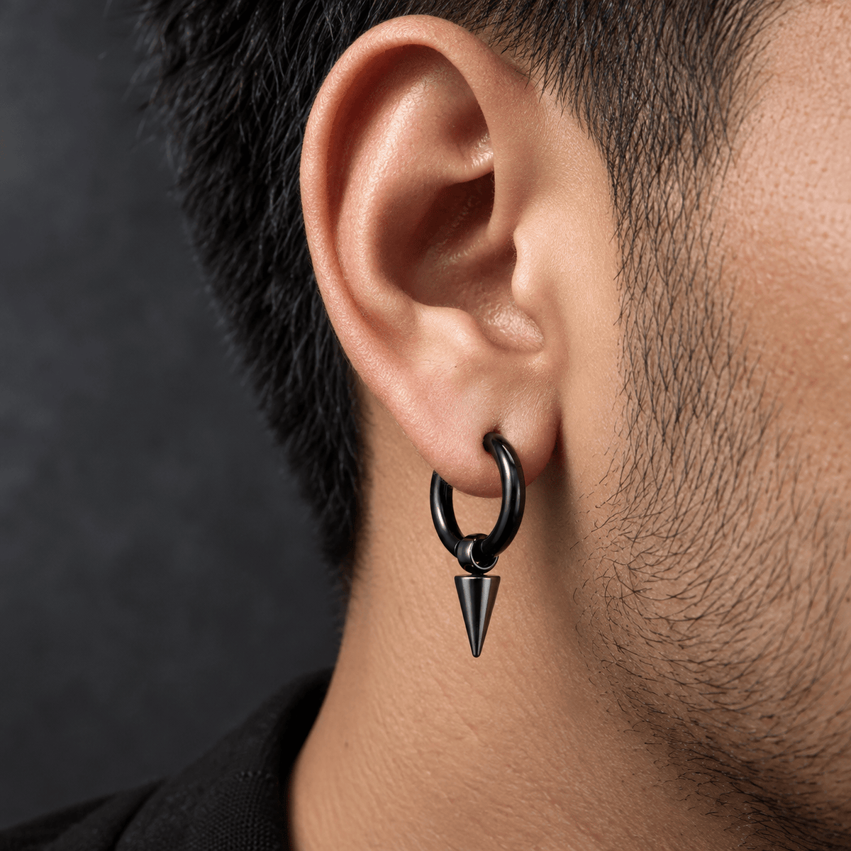 THE MEN THING Nose & Ear Ring Pair (Both Ears) SPIREHOOP - BLACK - Pure Titanium Steel Ear Hoop Earrings for Men & Boys (2 Pcs)