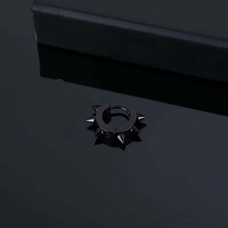 THE MEN THING Nose & Ear Ring Pair (Both Ears) SPYRAL BLACK - Titanium Steel Stud Earrings for Men & Boys (2 Pcs)