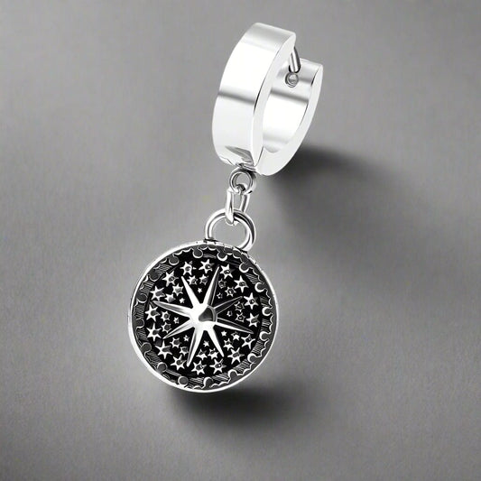 THE MEN THING Nose & Ear Ring Pair (Both Ears) STARBURST - Titanium Steel Hoop Earrings for Men & Boys (2 Pcs)