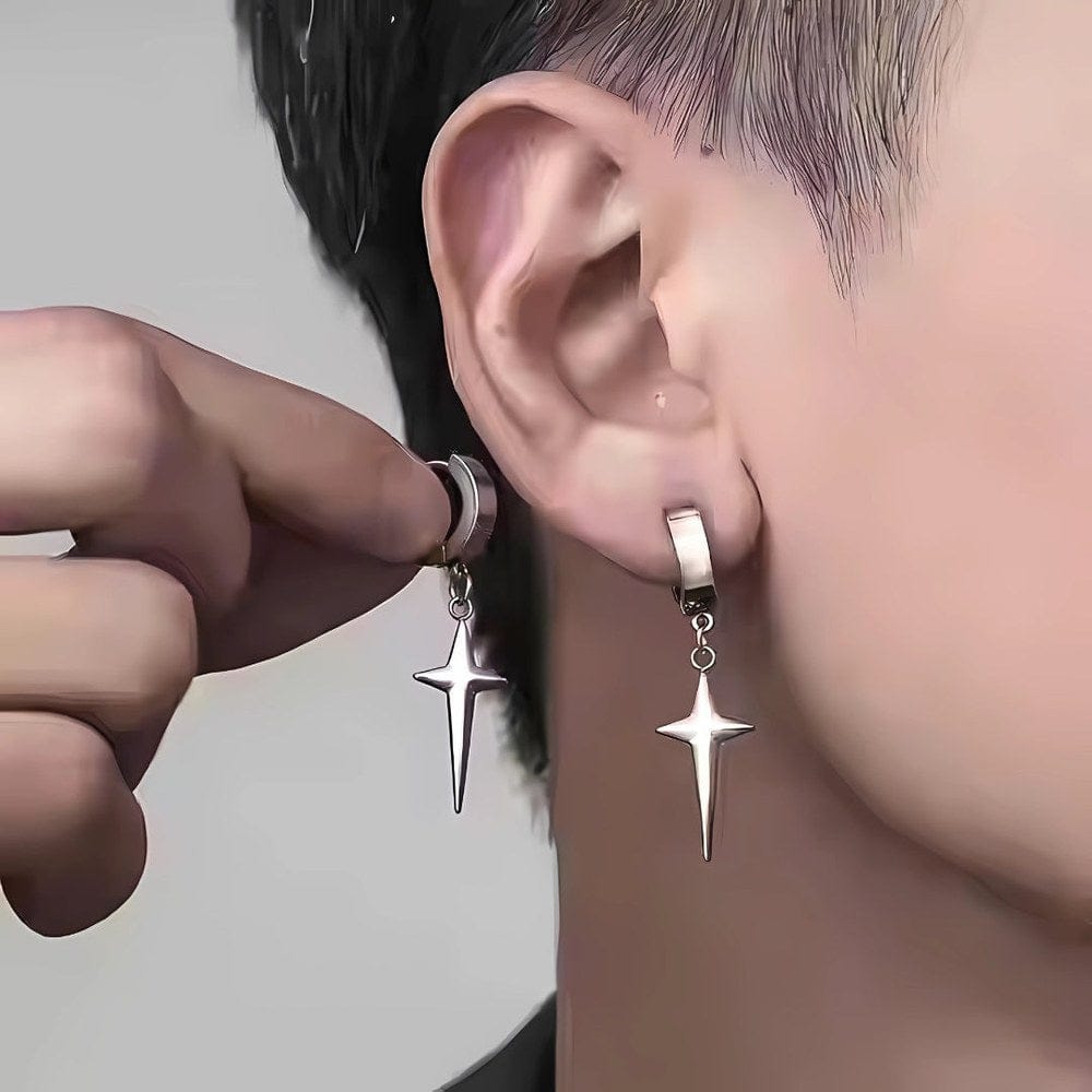 STARLIGHT SILVER Titanium Steel Hoop Earrings for Men Boys (2 Pcs)