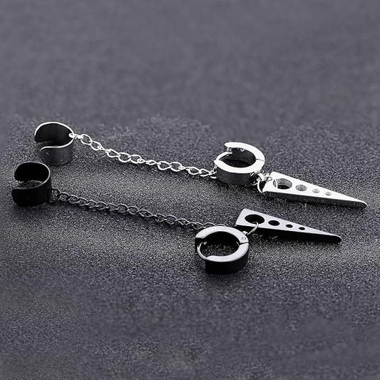 THE MEN THING Nose & Ear Ring Pair (Both Ears) TRIANGLE DROP BLACK - Titanium Steel Hoop Earrings for Men & Boys (2 Pcs)