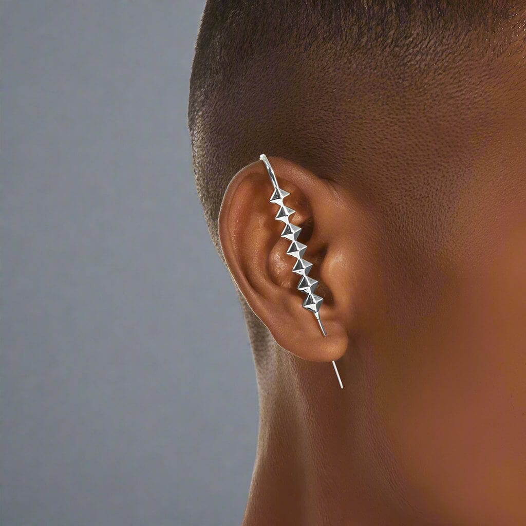Ear Cuff Edgy Silver Earrings Sleek Silver Spiked Stud Ear Cuff