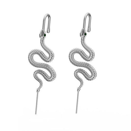 THE MEN THING Nose & Ear Ring Pair (Both Ears) VIPER - Pure Titanium Steel Ear Crawler Hook Pin Cuff Earrings for Men & Boys (2 Pcs)