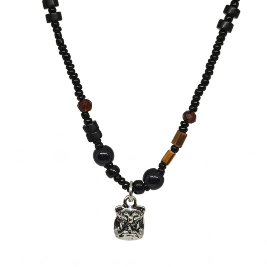 THE MEN THING Pearl / Bead Necklace ALPHA CORE – 10mm Titanium Steel Pendant with 9mm Beads Natural Stone Mens & Boys (20-22 inch with adjustable cable chain)