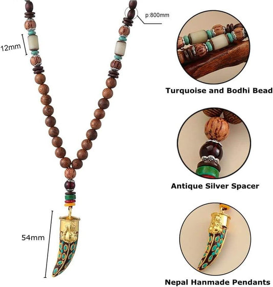 THE MEN THING Pearl / Bead Necklace BOHEMIAN WOOD GANESHA - Handmade Wood Beads Necklace with Ganesh Pendant Long Necklace for Men & Boys (36 Inch)