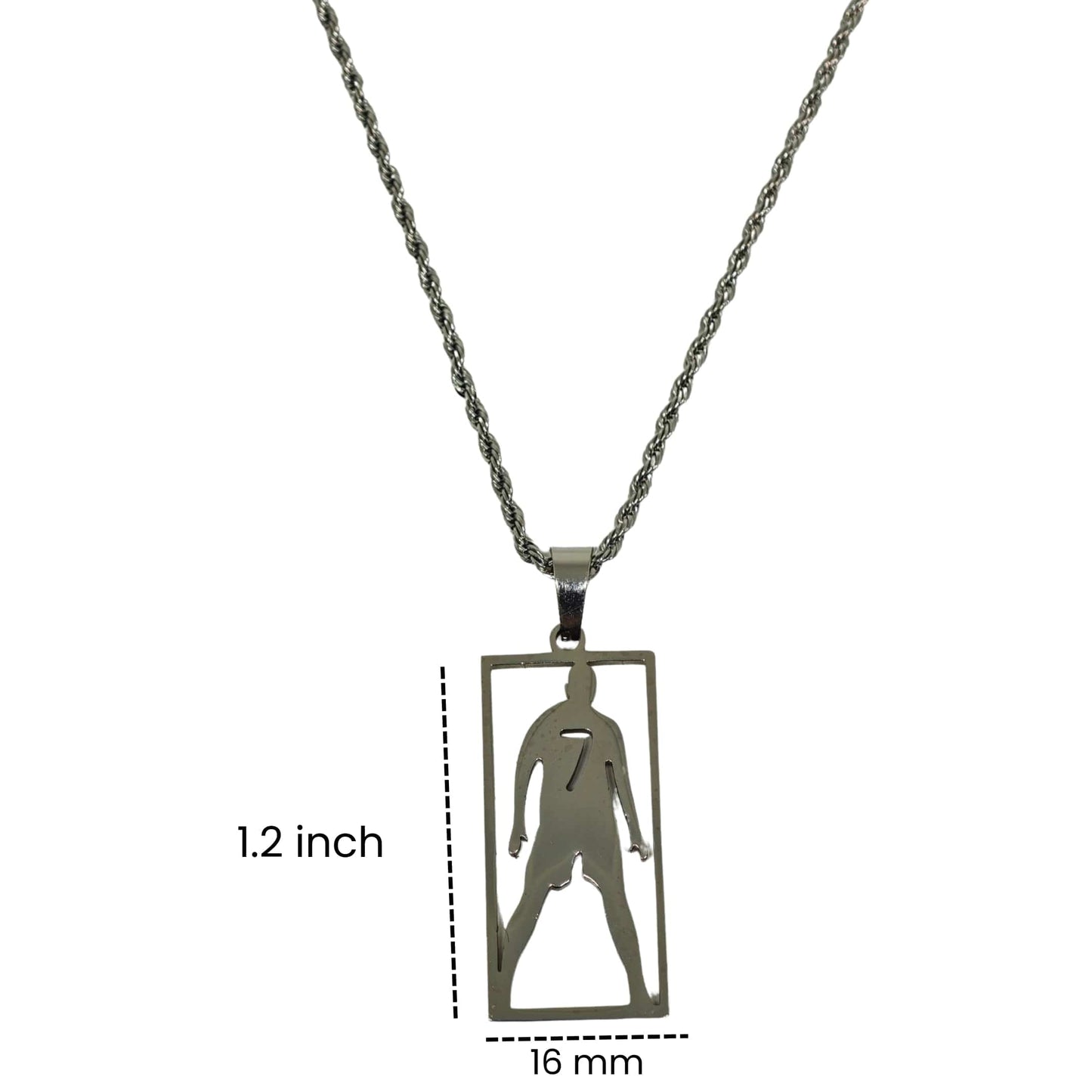 THE MEN THING Pearl / Bead Necklace CR7 TRIBUTE FRAME - 16mm Titanium Steel Pendant with 20inch 4mm Twisted Rope Chain for Men & Boys
