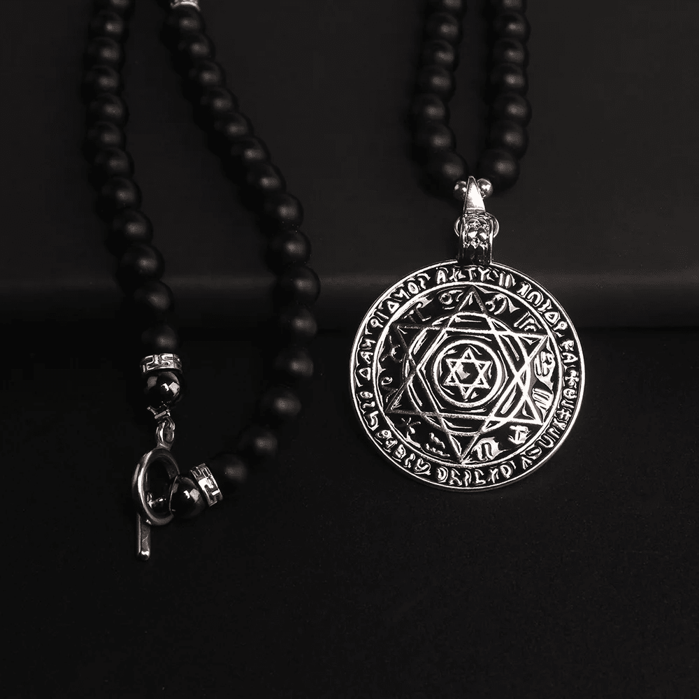 THE MEN THING Pearl / Bead Necklace HEXAGRAM - 8mm Black Natural Onyx Beads Necklace for Men & Boys (24 inch)