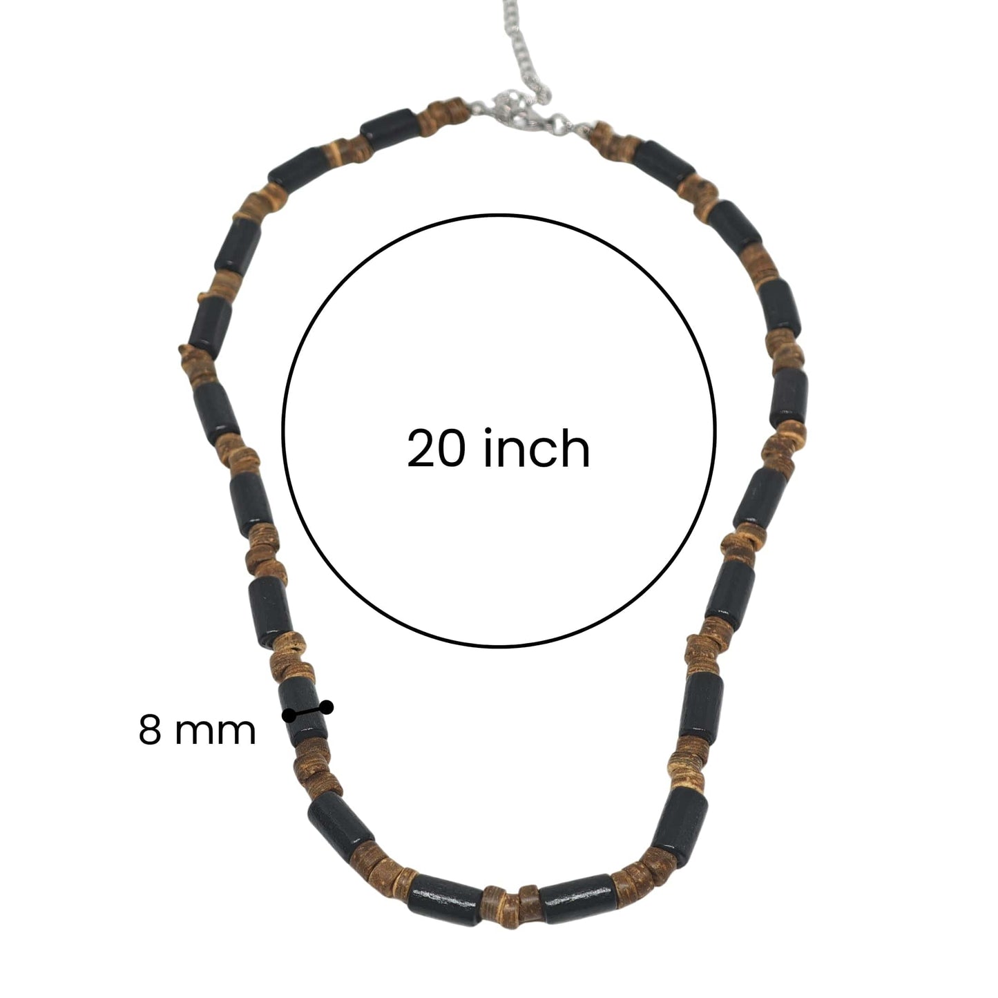 THE MEN THING Pearl / Bead Necklace ONYX TIMBER - 8 mm Beaded Necklace for Men and Boys (20 inches with adjustable cable chain)