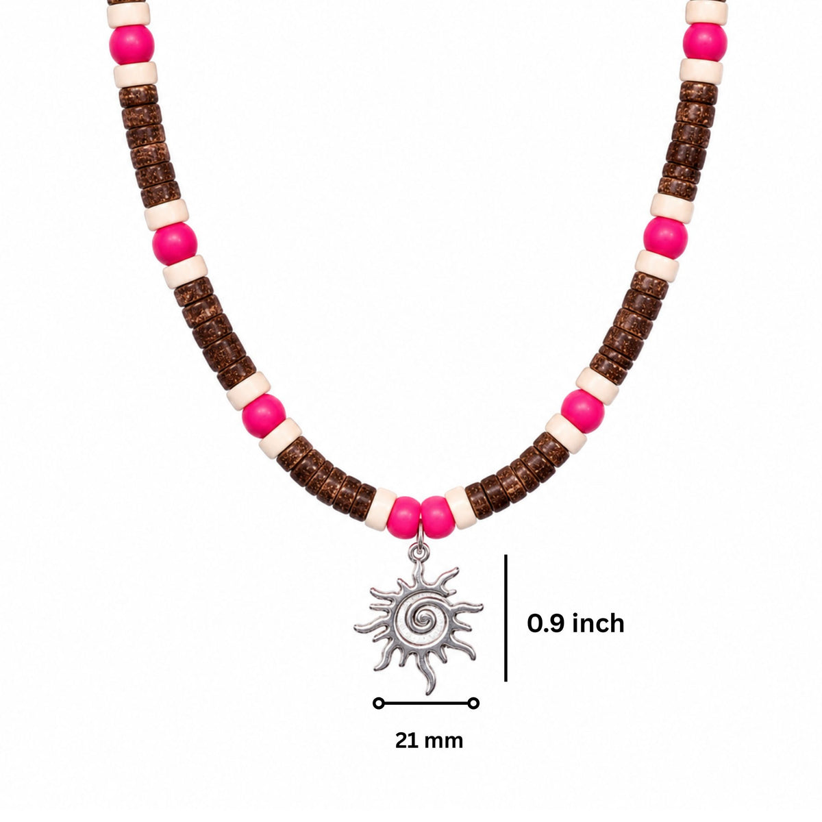 THE MEN THING Pearl / Bead Necklace SUN SPIRAL- HOT PINK - Seed Beaded Necklace for Men and Boys (20 to 22 inches with adjustable cable chain)