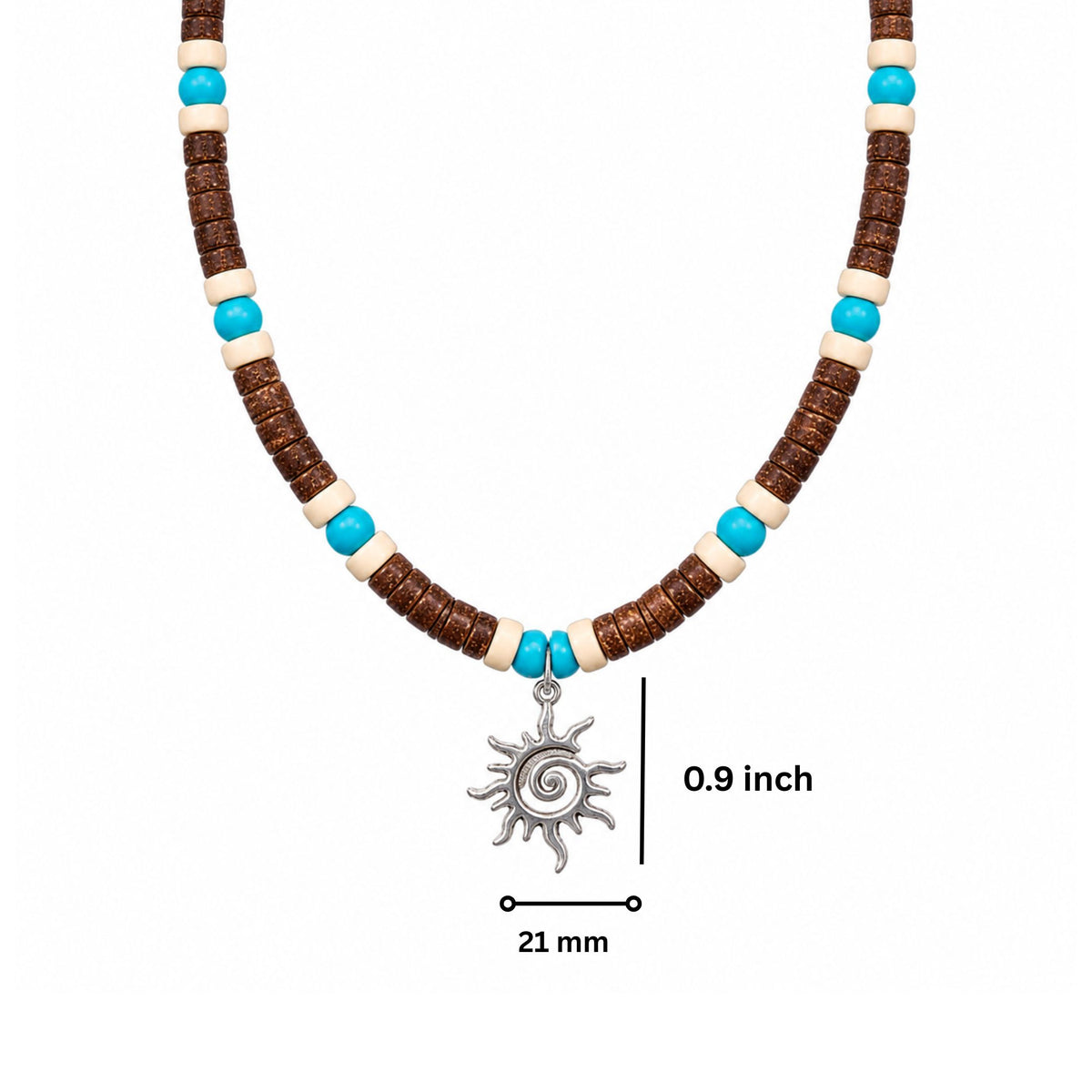 THE MEN THING Pearl / Bead Necklace SUN SPIRAL- TURQUOISE BLUE- Seed Beaded Necklace for Men and Boys (20 to 22 inches with adjustable cable chain)