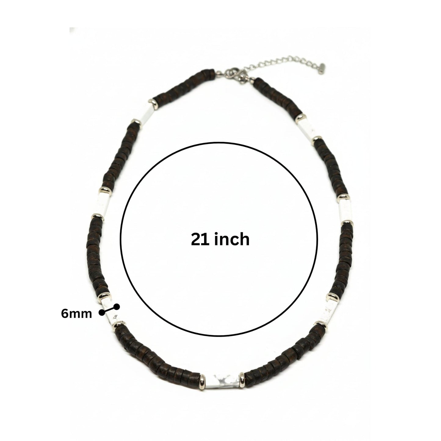 THE MEN THING Pearl / Bead Necklace WILDWOOD TRIBAL - White 6 mm Beaded Necklace for Men and Boys (21 inches with adjustable silver cable chain)