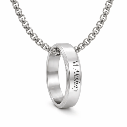 THE MEN THING PPLR_HIDDEN_PRODUCT Personalised Name Engraved - Ring in Necklace | My Words, My Love - Pure Titanium Steel Pendant with 24inch Round Box 4mm Chain for Men & Boys