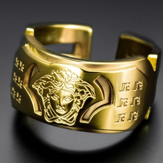 THE MEN THING Rings 15 Royal Series - ORBIT BAND RING - Pure Stainless Steel Men’s Gold-Plated Ring – Statement Luxury Jewelry (Size : 15-18-21-23)