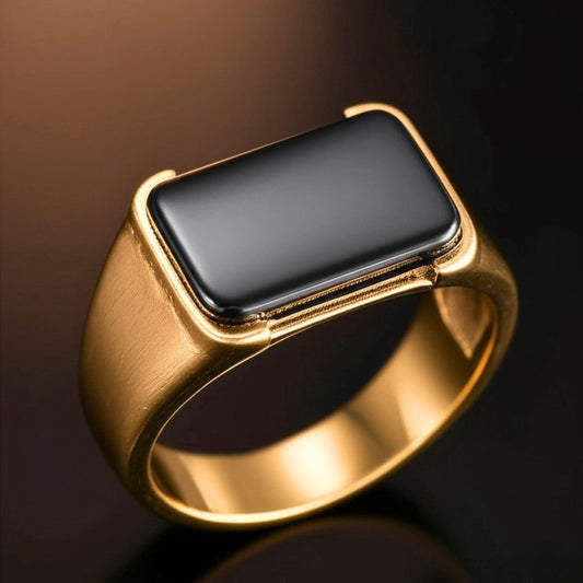 THE MEN THING Rings 16 Royal Series - GOLDEN SPECTER RING - Pure Stainless Steel Men’s Steel-Plated Ring – Statement Luxury Jewelry (Size : 16-19-22)