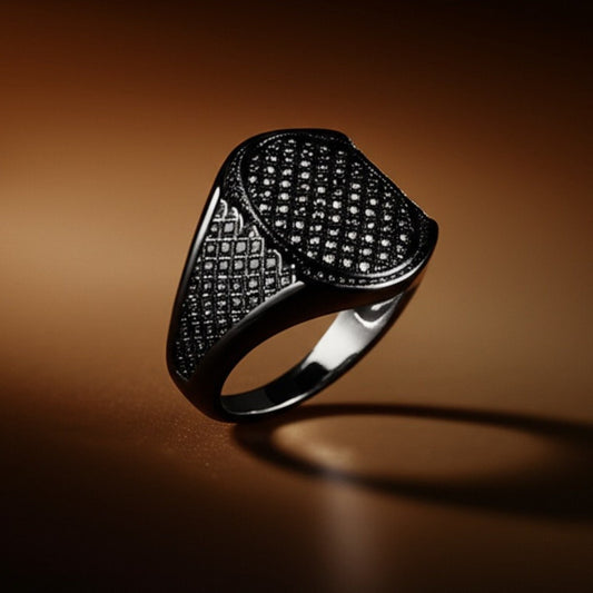 THE MEN THING Rings 16 Royal Series - NIGHTFALL MESH RING - Pure Stainless Steel Men’s Black-Plated Ring – Statement Luxury Jewelry (Size : 16-19-21-24)
