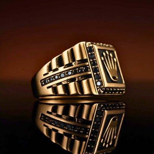 THE MEN THING Rings 16 Royal Series - REGAL EMBER RING - Pure Stainless Steel Men’s Rose Gold-Plated Ring – Statement Luxury Jewelry (Size : 16-19-21-24)