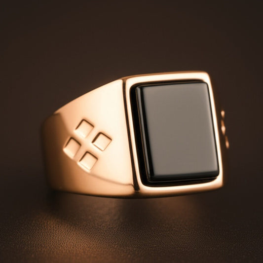 THE MEN THING Rings 16 Royal Series - SHADOW VAULT RING - Pure Stainless Steel Men’s Rose Gold-Plated Ring – Statement Luxury Jewelry (Size : -16-19-22)