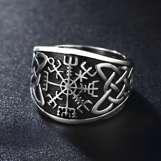 THE MEN THING Rings 16 VEGVISIR VARG - Pure Stainless Steel Men’s Steel-Plated Ring – Statement Luxury Jewelry (Size : 16-21-26)