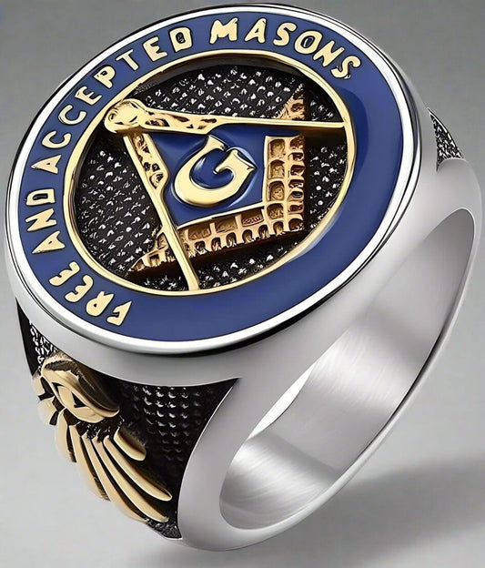 THE MEN THING Rings 17 MASONIC SIGNET - Pure Titanium Rings For Men, Luxury Style, Blue Gold Tone (Size : 17-21- 24)