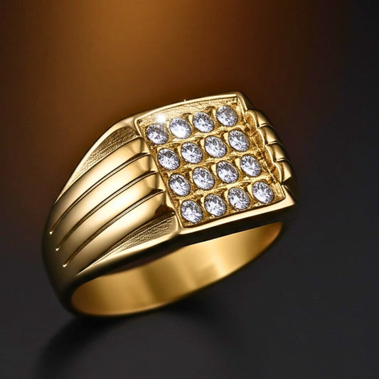 THE MEN THING Rings 17 Royal Series - ARCLUME RING - Pure Stainless Steel Men’s Gold-Plated Ring – Statement Luxury Jewelry (Size : 17-19-24-27)